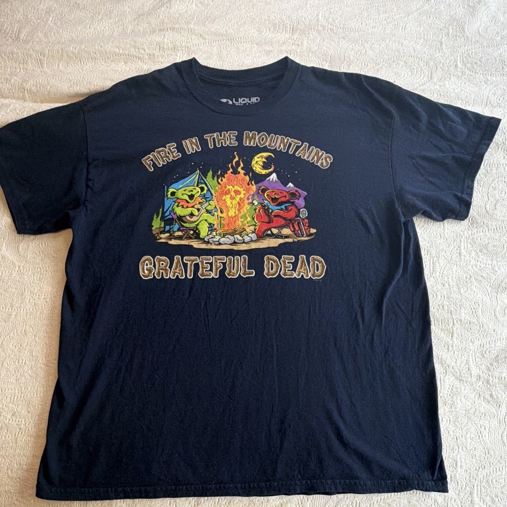 Liquid Blue Grateful Dead Fire in the Mountains Graphic T-Shirt Navy Blue XL